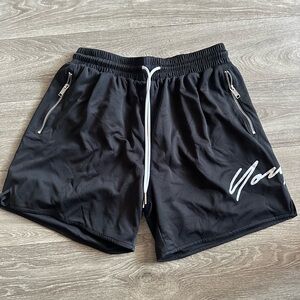 YoungLA Black Athletic Shorts with White Drawstring